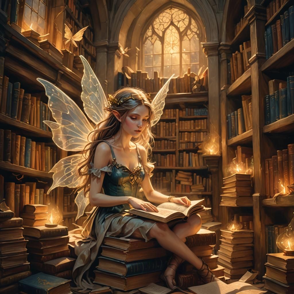 Enchanted Fairy Amidst Hogwarts' Library