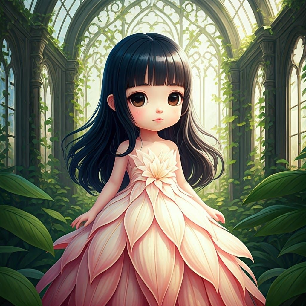 Lily Petal Dress in Manga Street Art Style