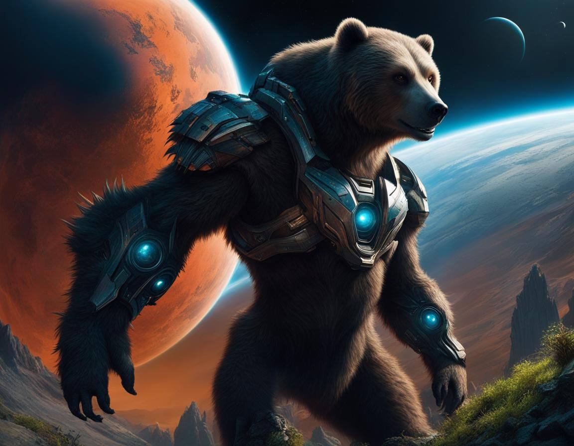 Science Fiction Bear-Alien Portrait in Space Opera Style