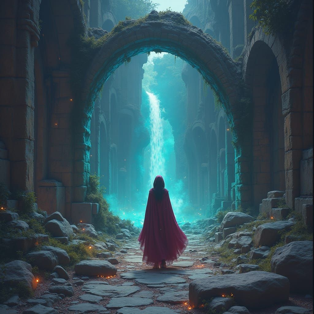 Mystical Portal with Figure in Matte Painting Style