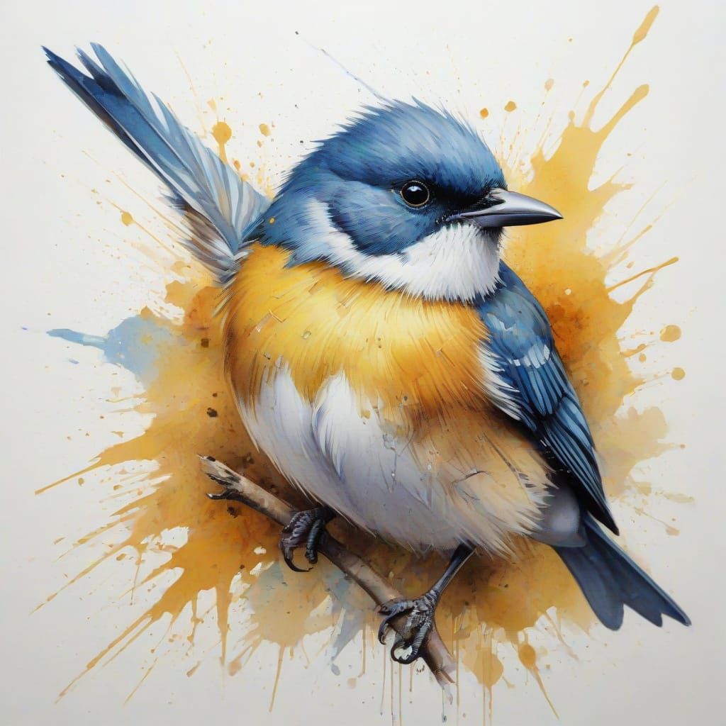 Watercolour Songbird Portrait with Expressive Brushstrokes