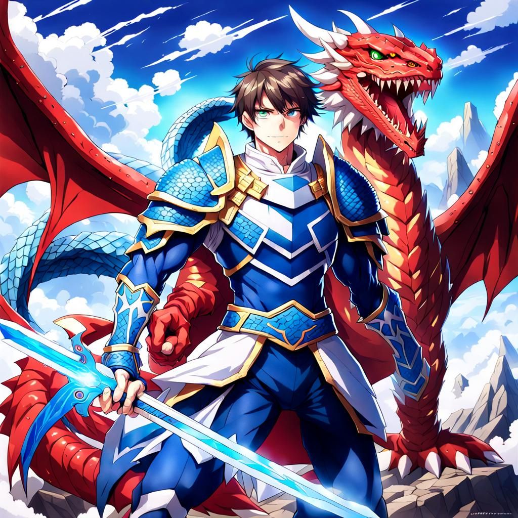 Dragon Armor Warrior with Sword in Anime Style