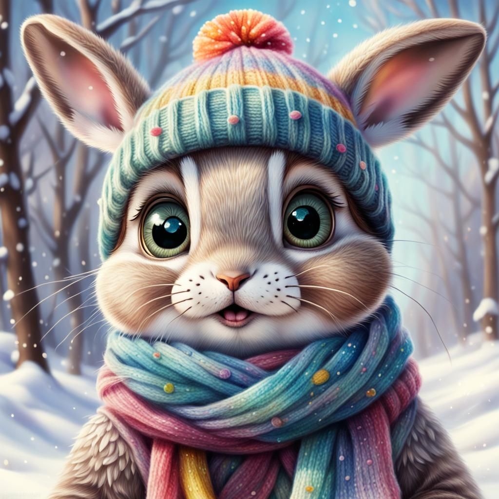 Whimsical Bunny with Scarf, Painterly Style