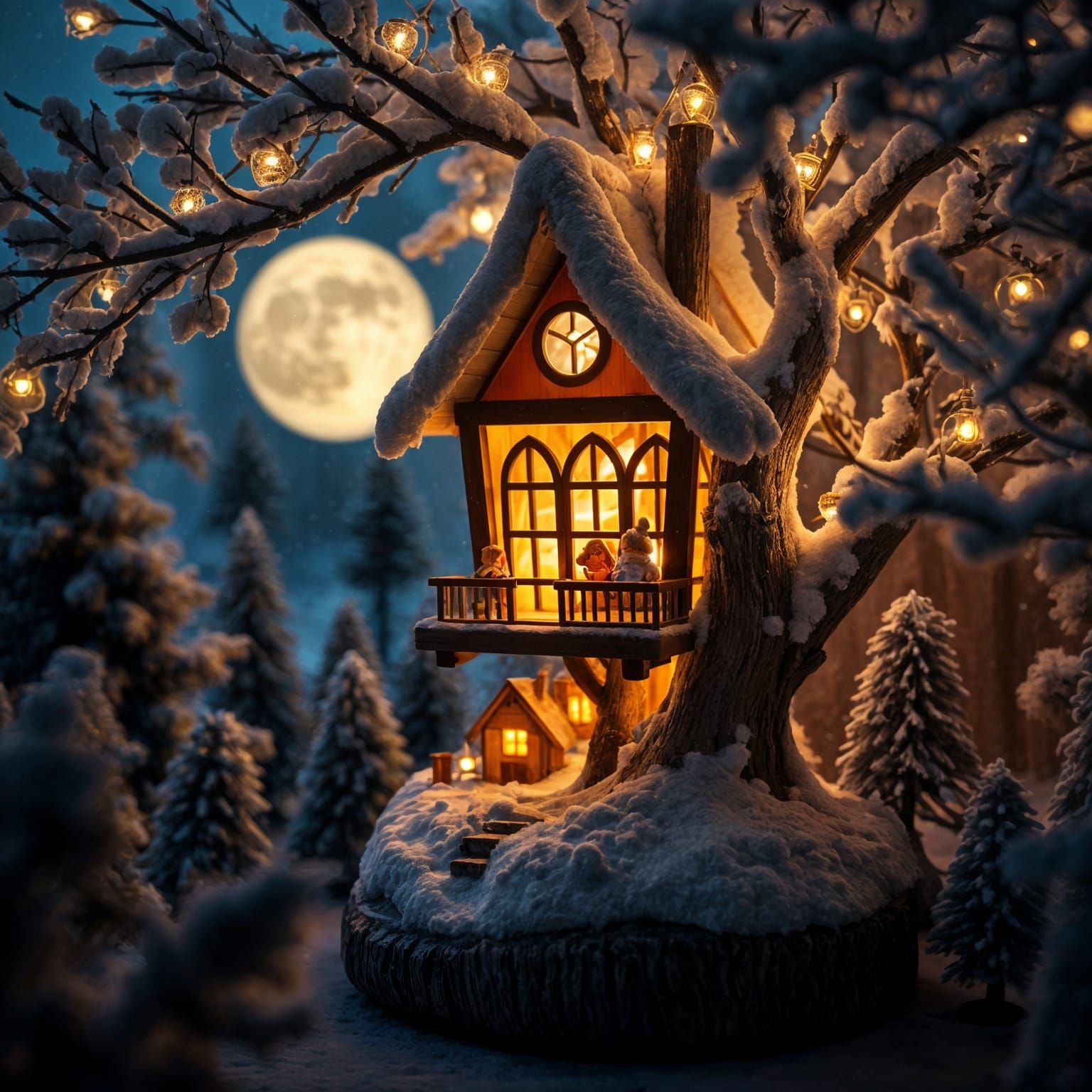 Snowy treehouse lamp