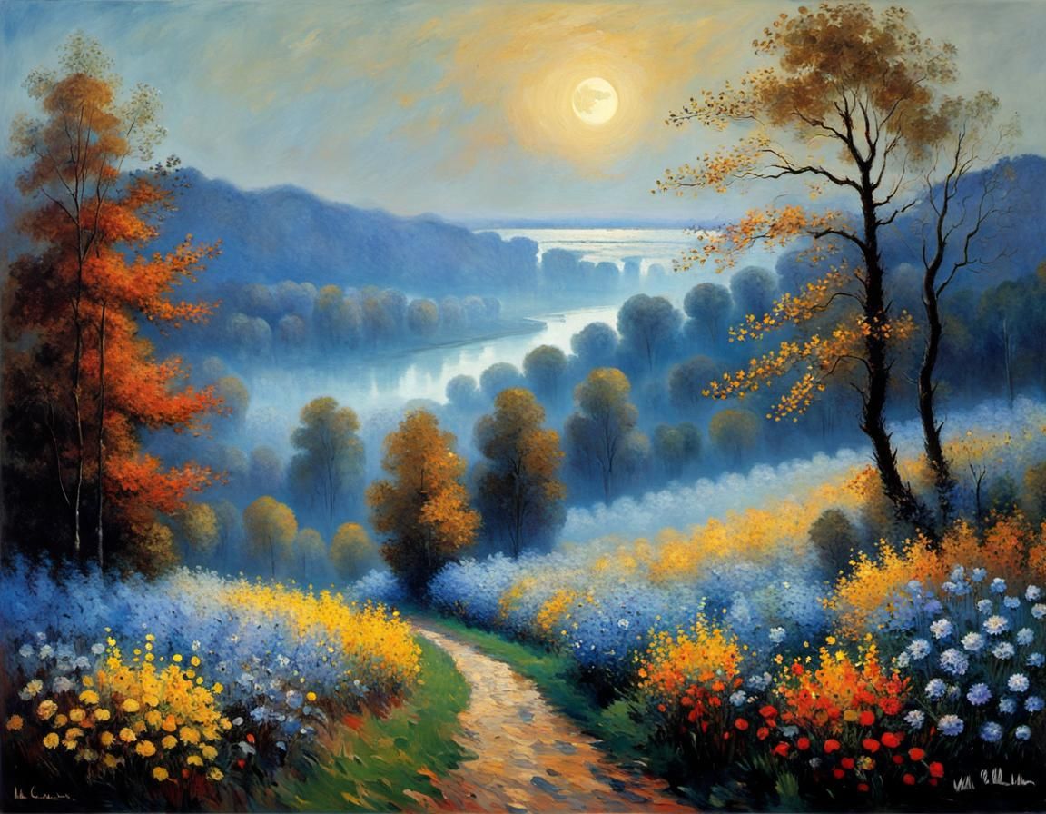 Autumn Landscape with First Frost in Impressionist Style