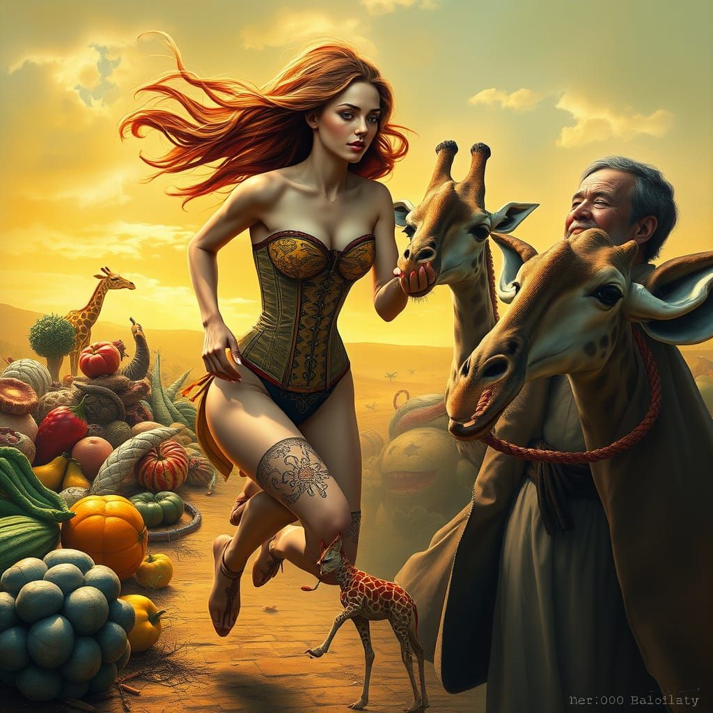 Ethereal Woman in Mutated Food Landscape