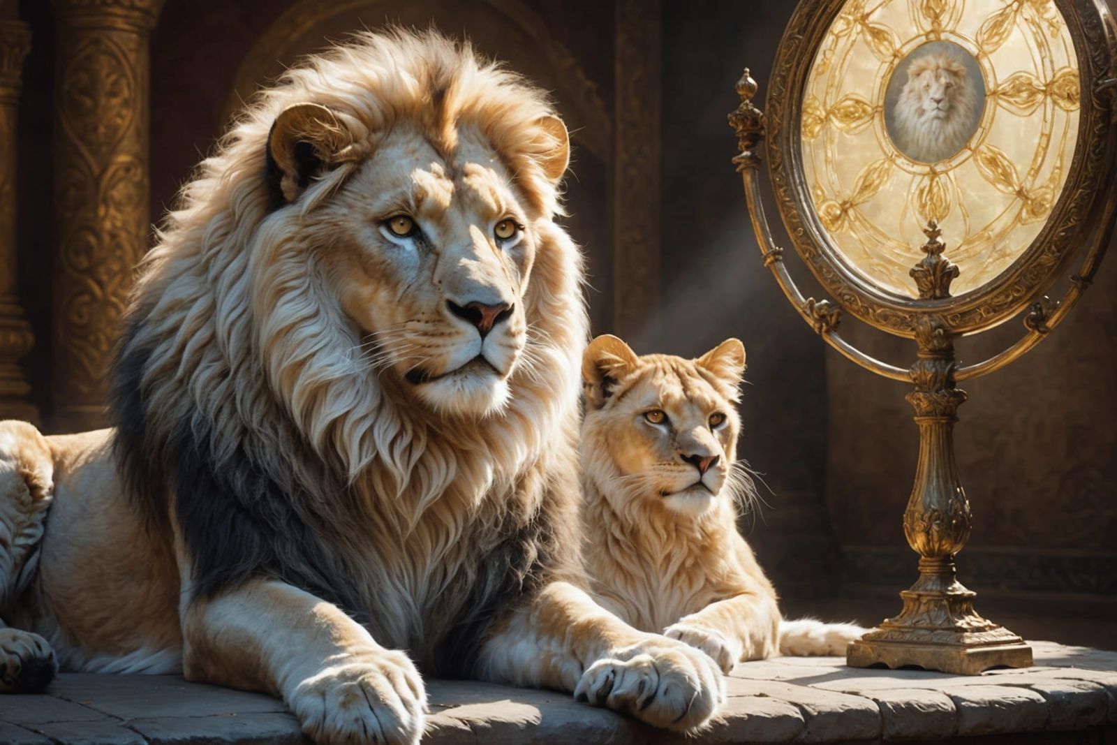 Cat's Reflection: A Lion in Digital Painting