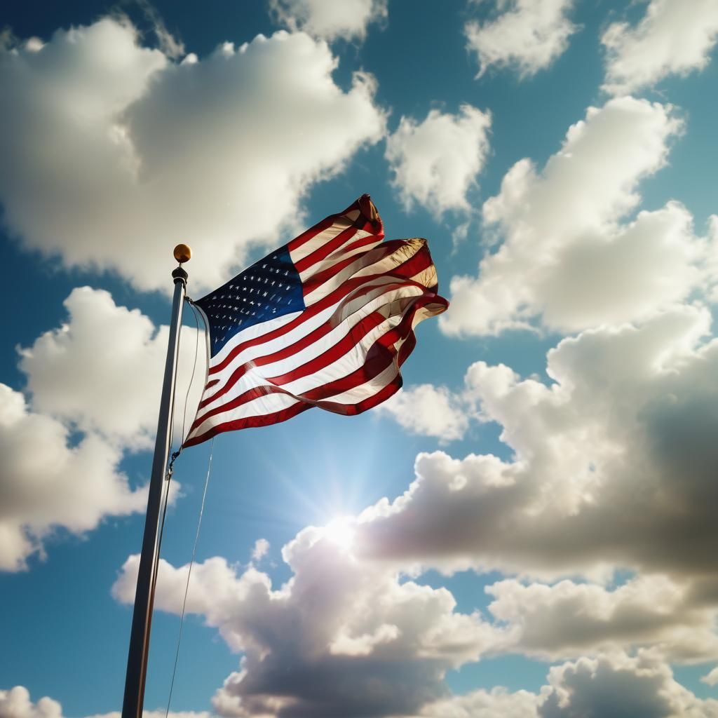 American Flag Waving in Wind: Cinematic Film Still