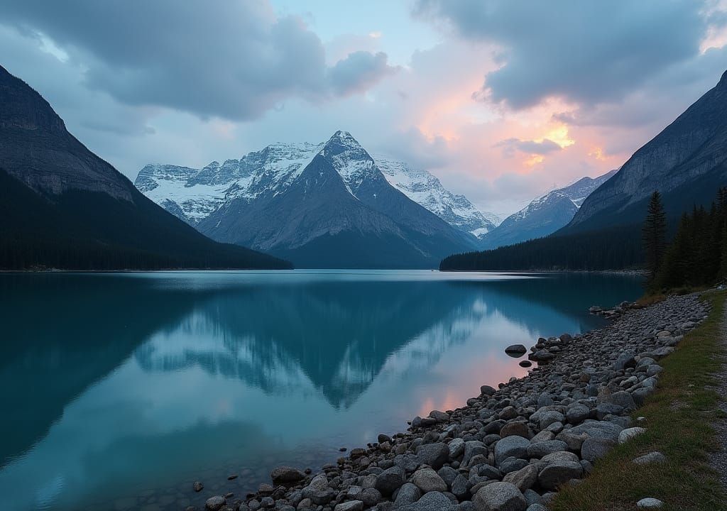 Mountains and Lake Landscape Photography at Dusk