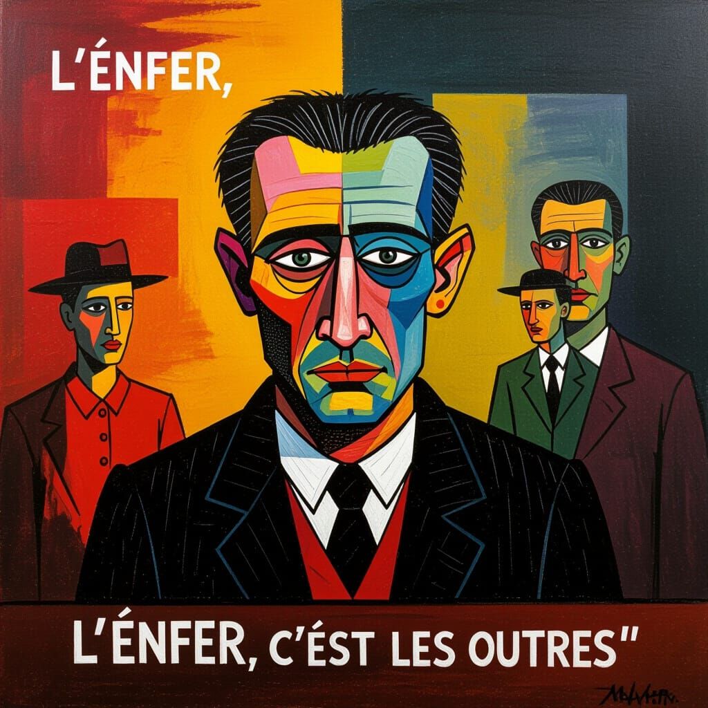 Existentialist Painting of Societal Judgment in Bacon Style