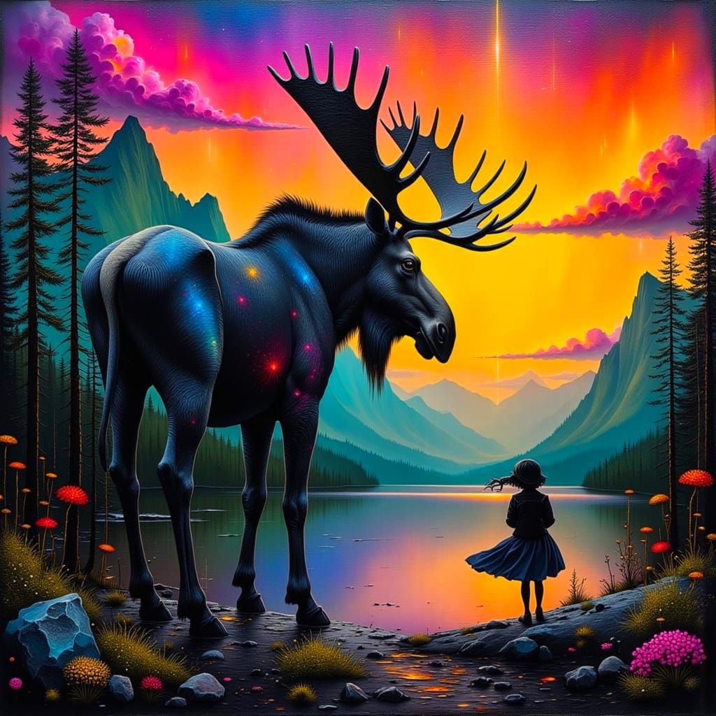 Majestic Moose in Ethereal Sunset Ambiance