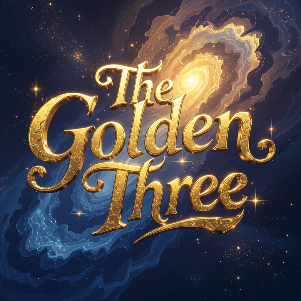 Golden Script "The Golden Three" in Swirling Nebula