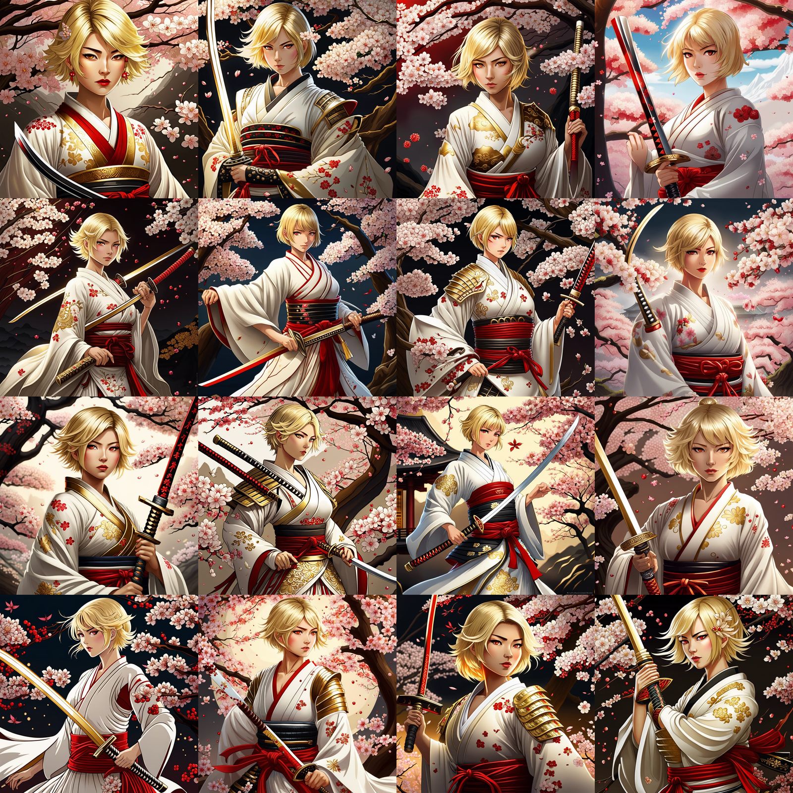 Samurai Woman with Katana and Cherry Blossoms in Anime Style