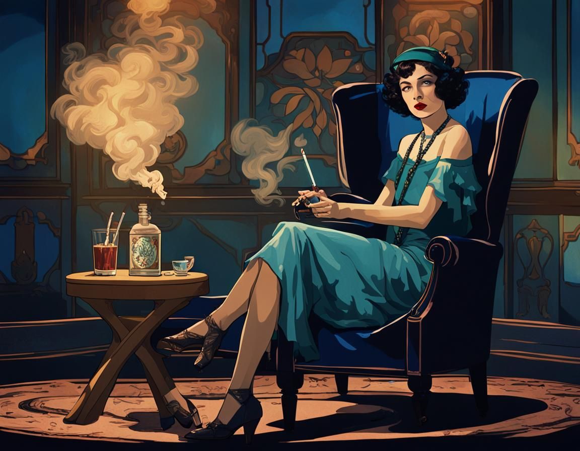 Elf Woman in 1920s Style with Cigarette Holder