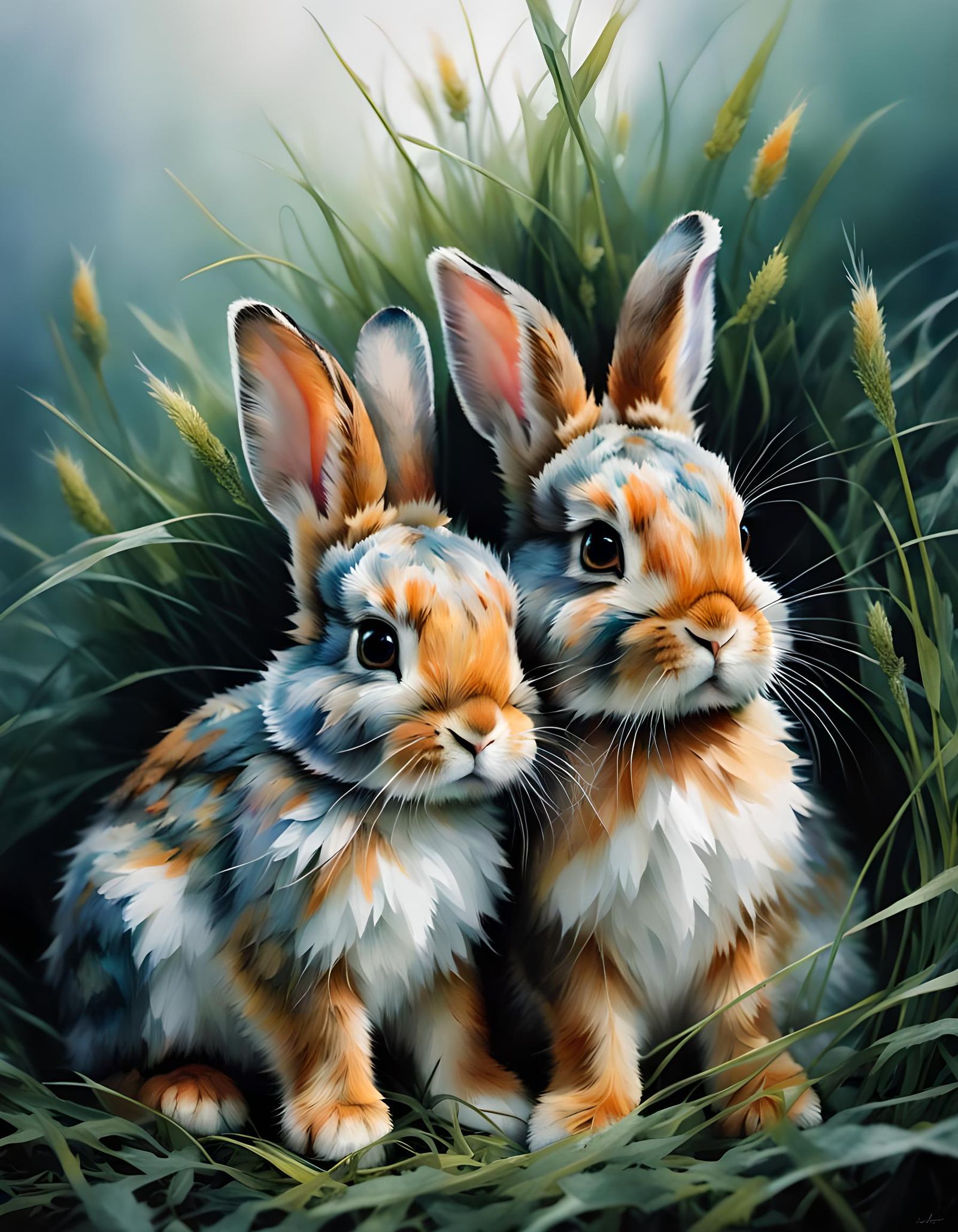 Hyperrealistic Baby Bunnies in Wild Grass