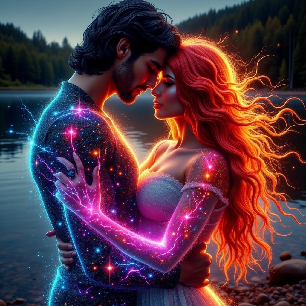 Electrifying Dance of Lovers in Synthwave Style