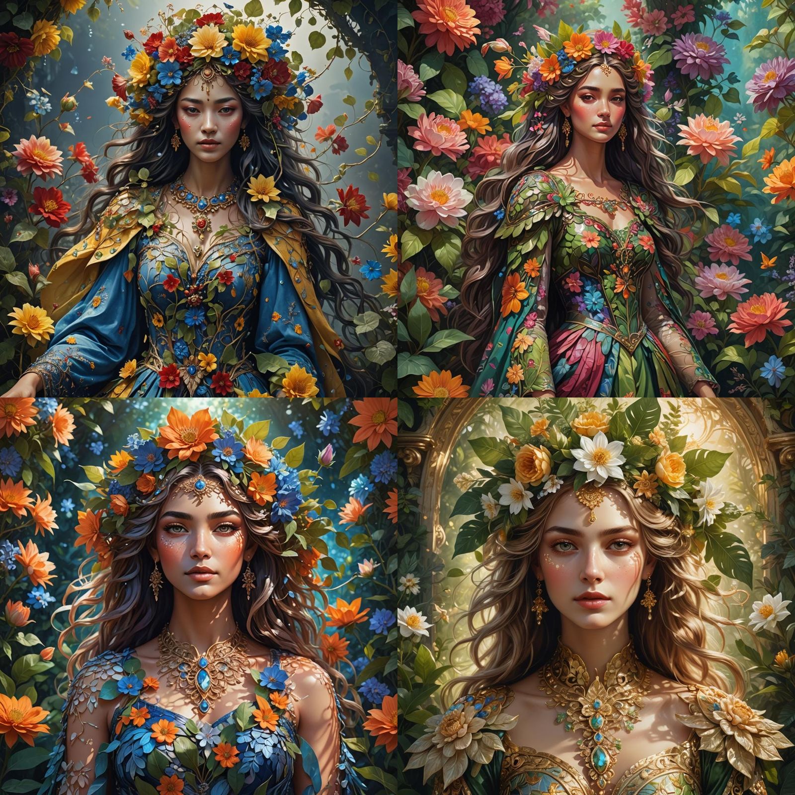 Beautiful Flower Goddess in Hyperrealistic Portrait