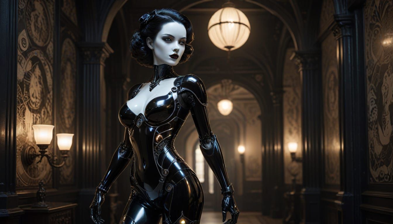 Gothic Gynoid Pinup in Art Deco Style