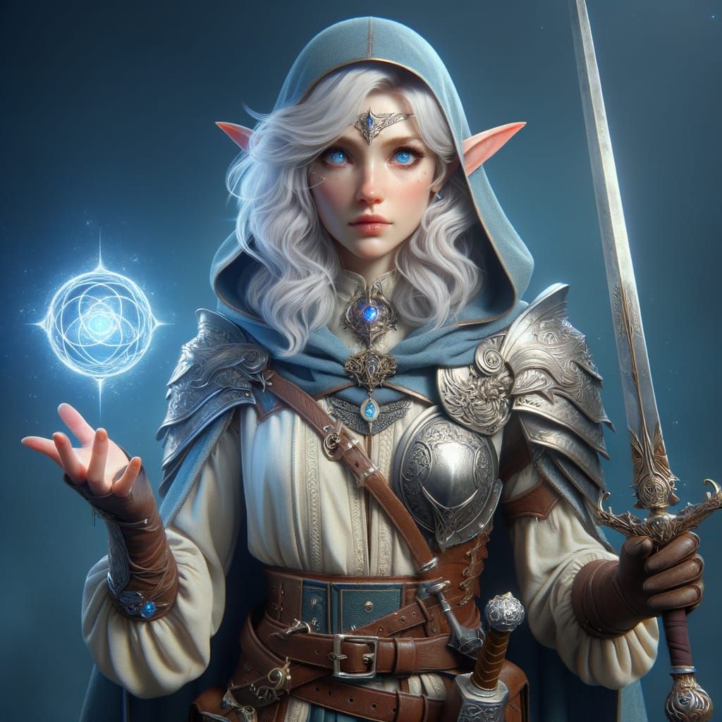 Half-Elf Cleric with Sword in Dungeons and Dragons Style