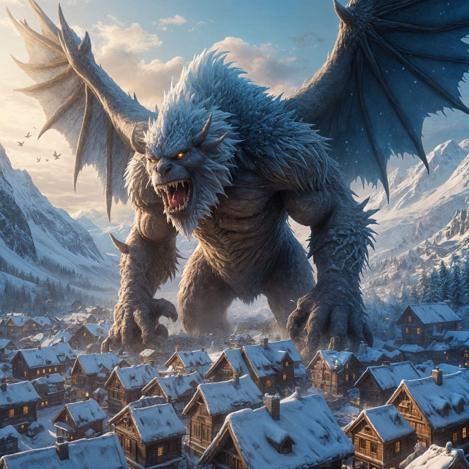Winter Beast Unleashes Fury Over Snowy Village