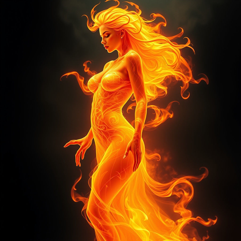 Female Fire Elemental in Biomechanical Style