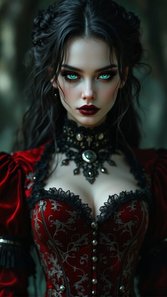 Mysterious Gothic Goddess in Rich Velvety Hues and Intricate...