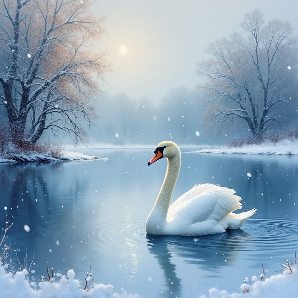 Mute swan, (Cygnus olor), a common swan in Europe, winter, p...