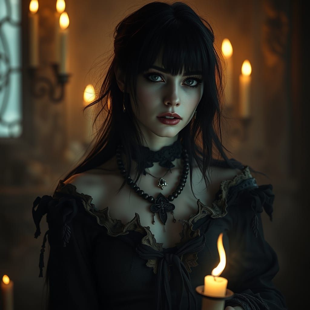 Mysterious Woman Enshrouded in Dark, Ethereal Wisps