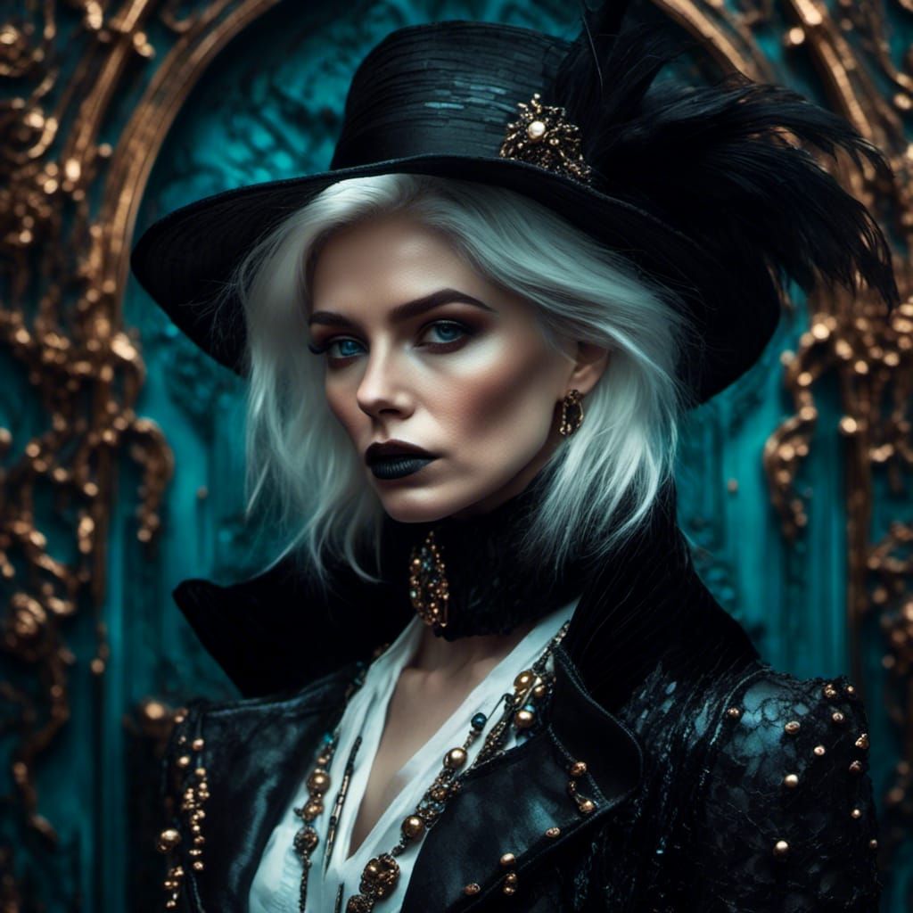 Cyber Gothic Woman Portrait in Neon Accents