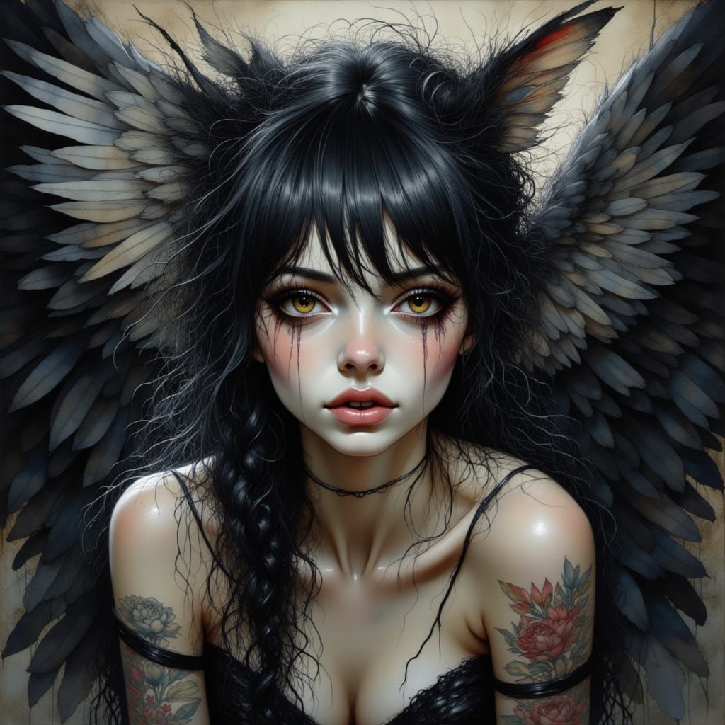 Woman with Avian Features and Feathered Wings