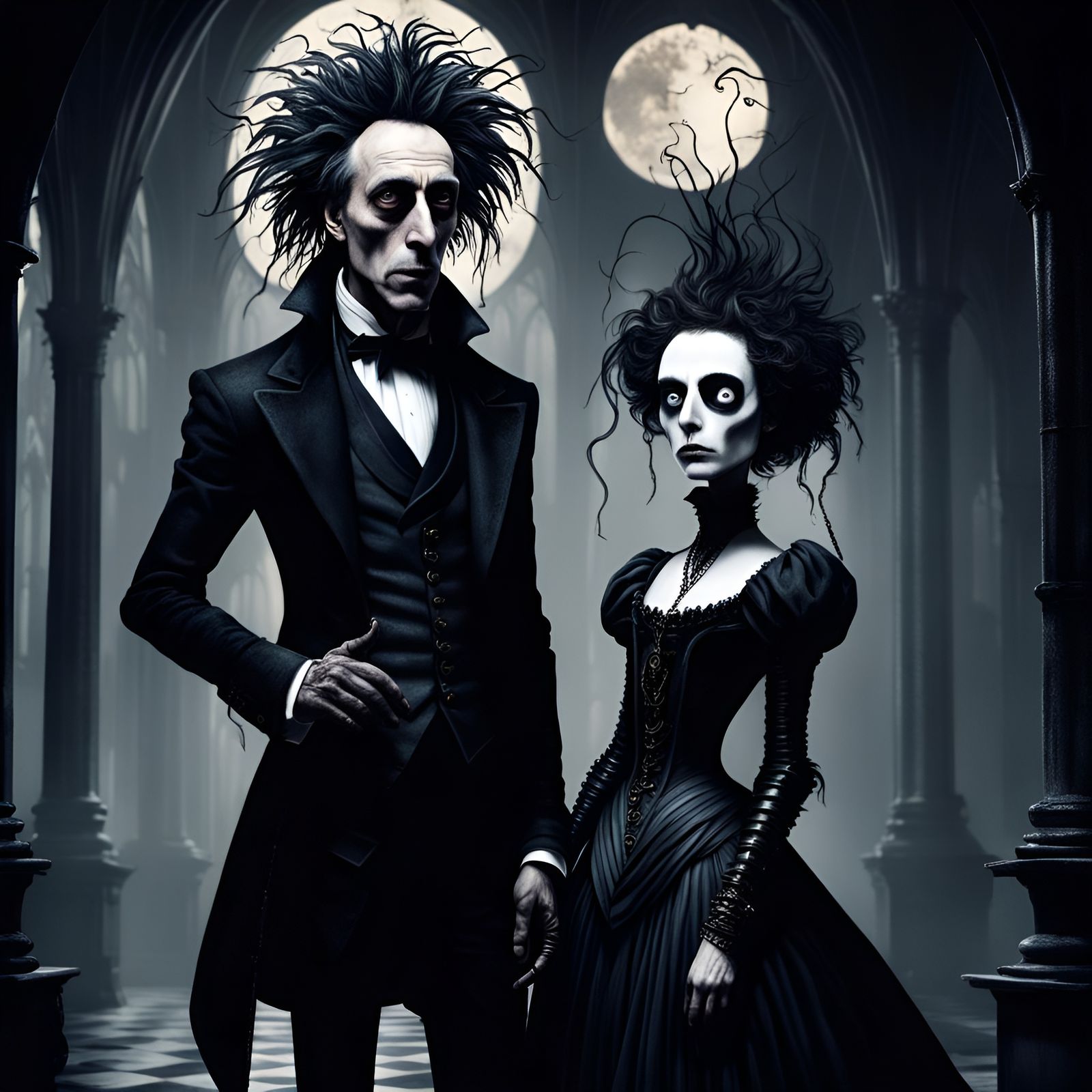 Gothic Dark Academia Art in Tim Burton Style