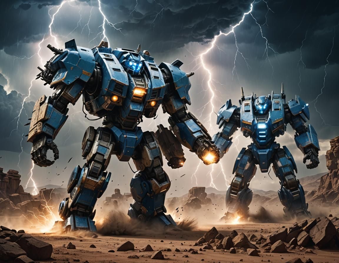 Mecha Battle in Desert Storm: Sci-Fi Concept Art