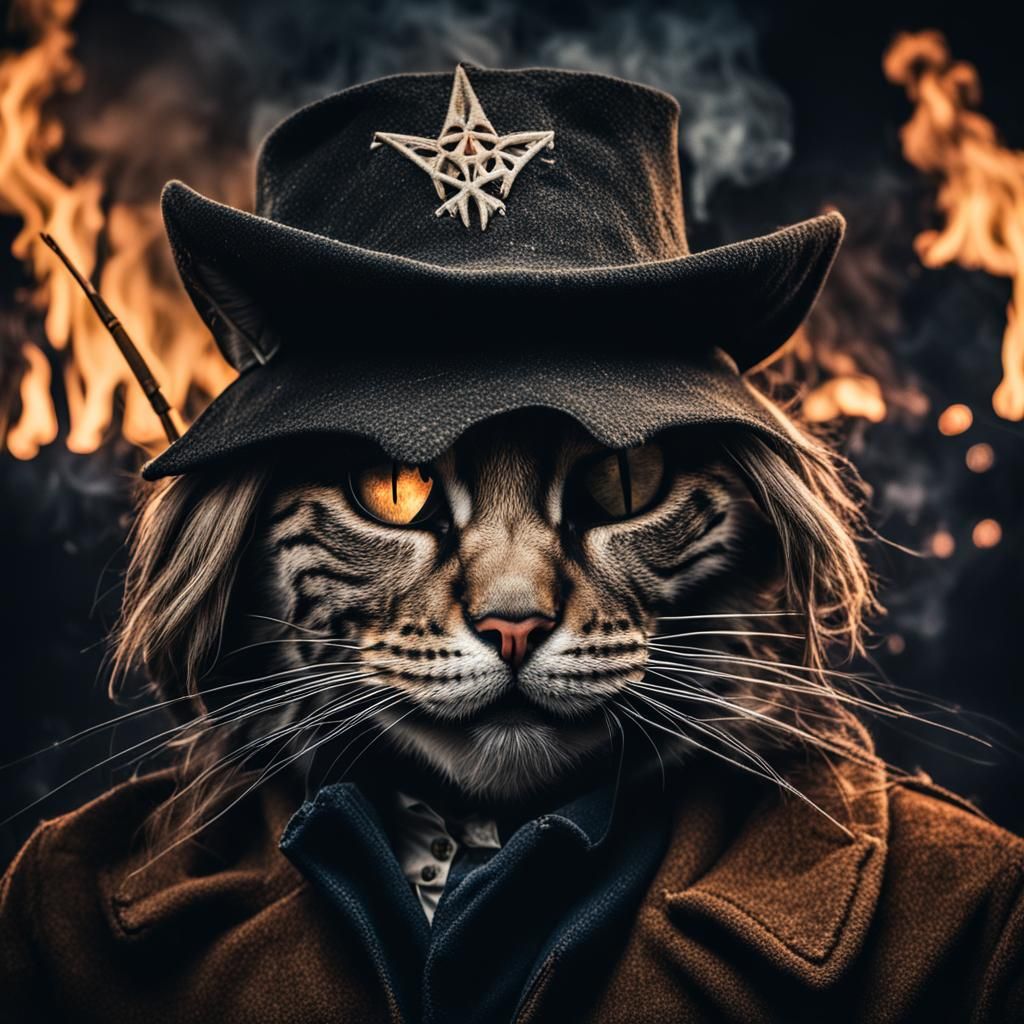 Cat in Guy Fawkes Mask on Bonfire Night