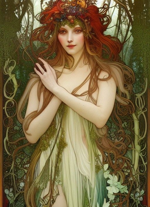 Forest Witch: Fox Magic in Art Nouveau Style