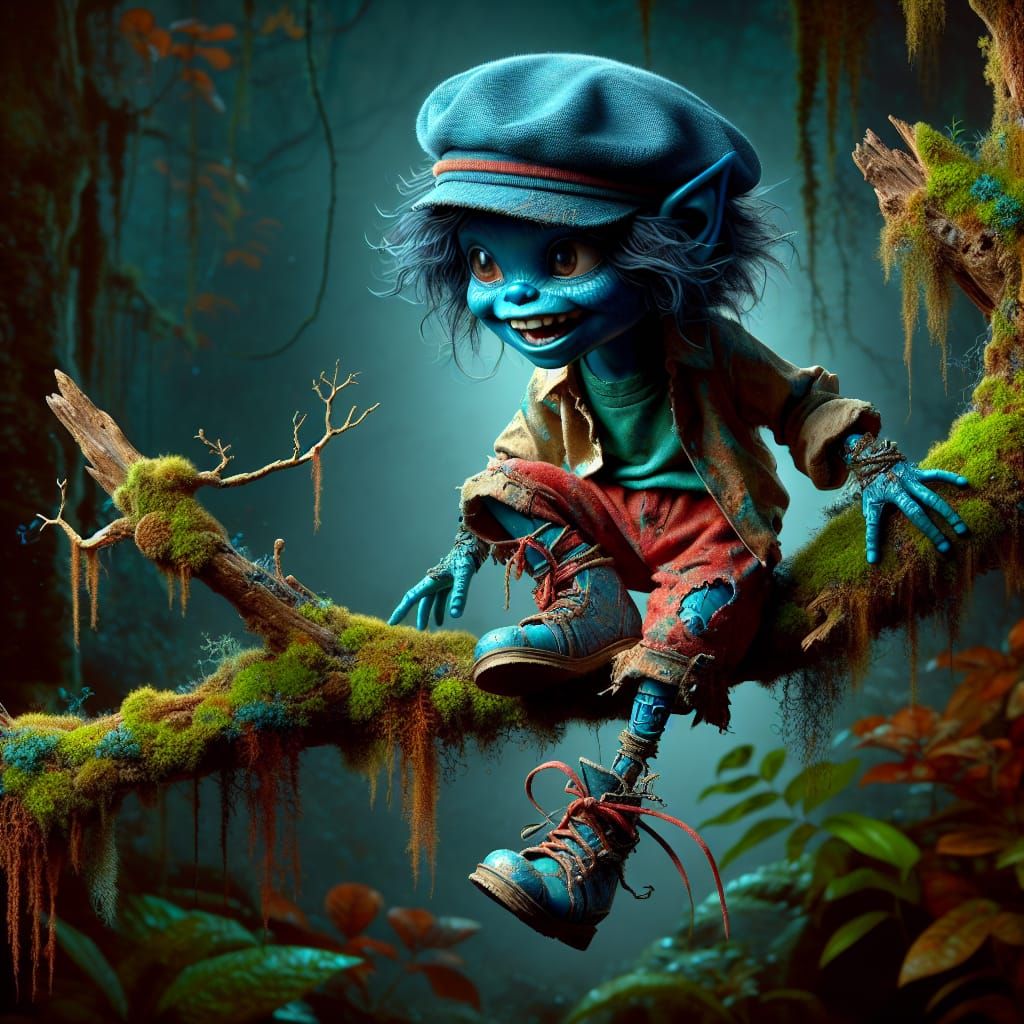 Mischievous Blue Girl in Pop Surrealist Style