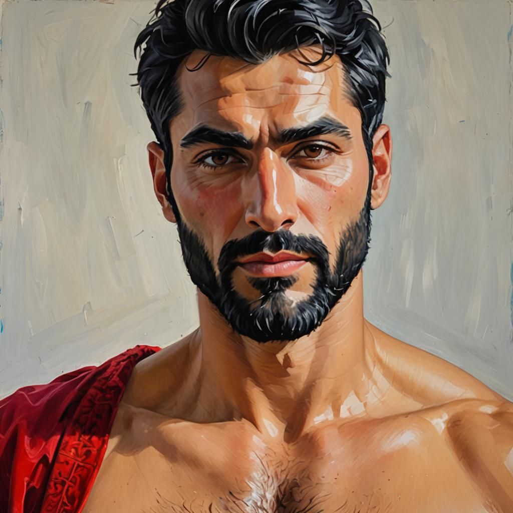 Cosmic Hunk in Neo-Impressionist Impasto Painting