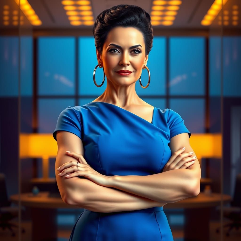 Modern Pin-Up Goddess Exudes Authority in Azure Blue