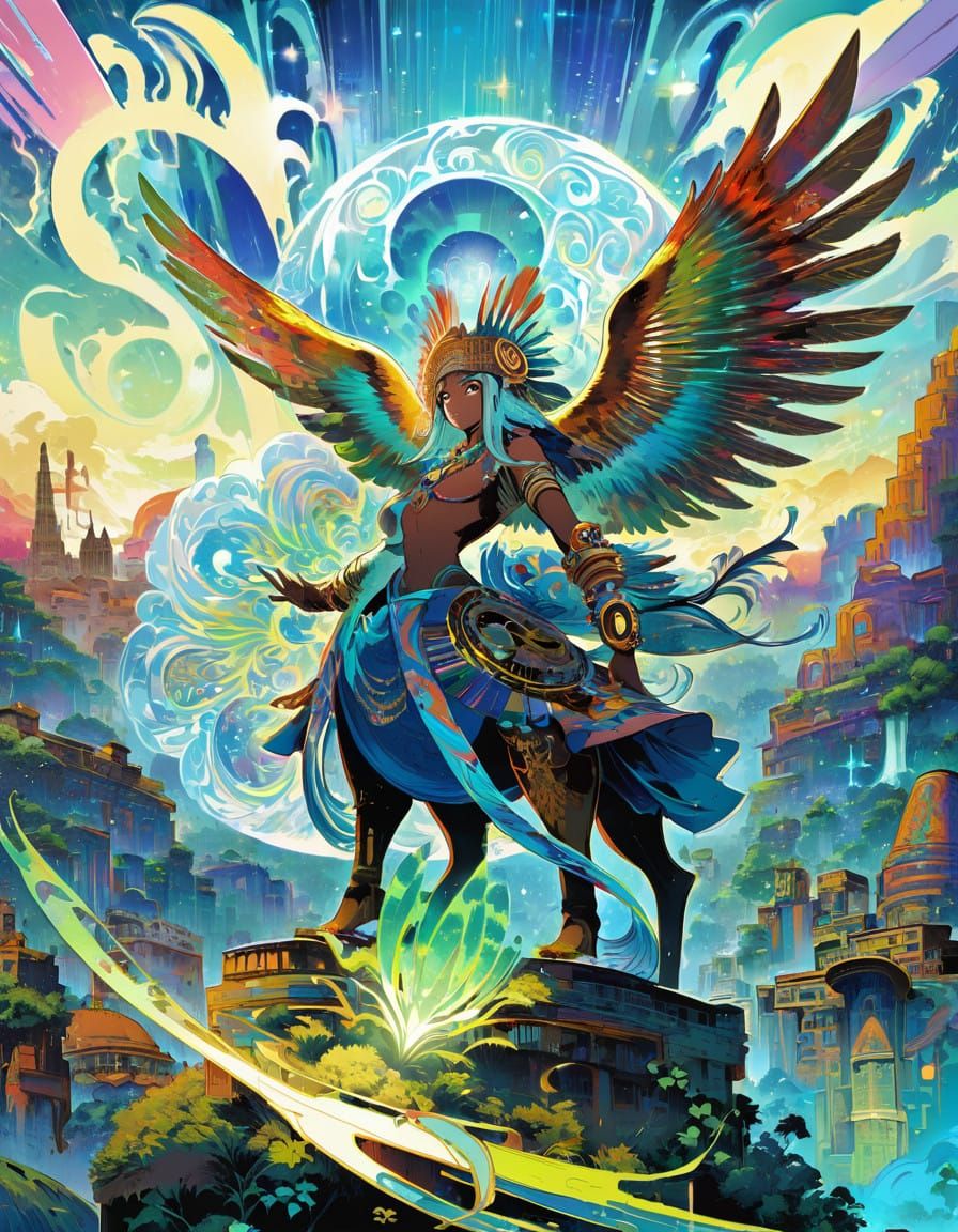 Epic Shaman Poster Artwork in Vibrant 80s Anime Style