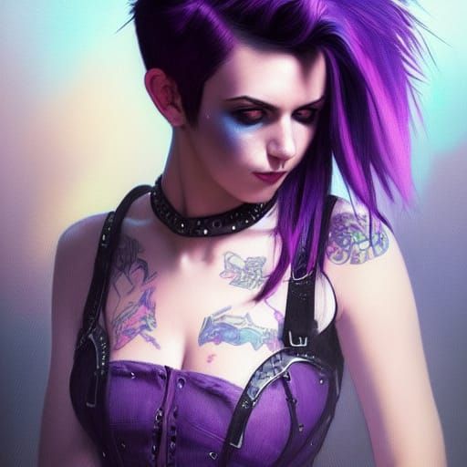 Punk Rock Girl Portrait in Art Nouveau Style