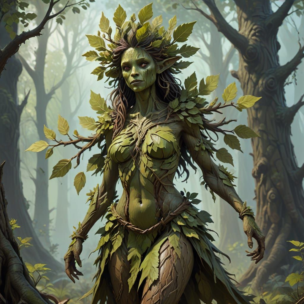 Ethereal Dryad in Leafy Robes