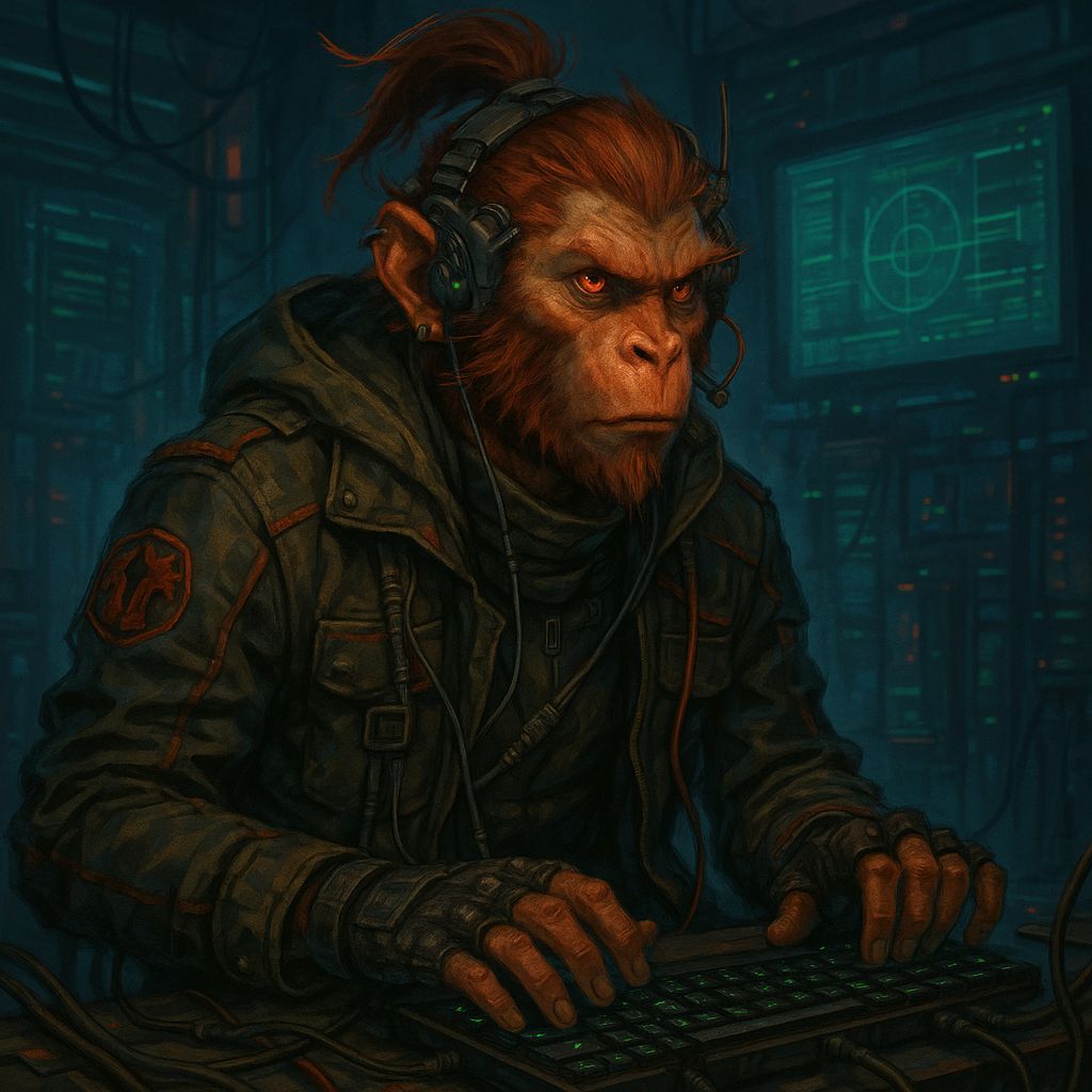 Shadowrun Male Hanuman Decker in Cyberpunk Style