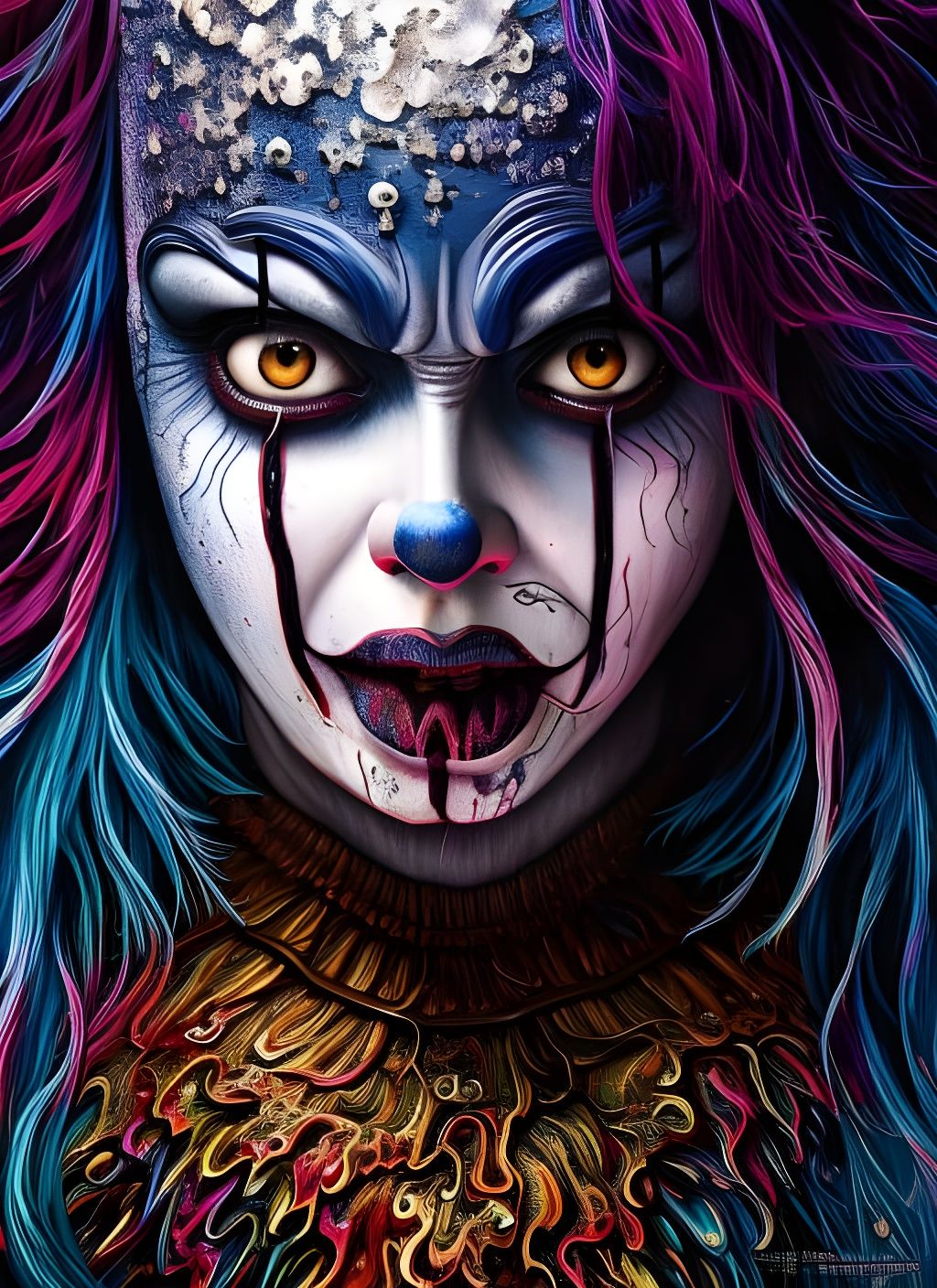 Eldritch Pennywise in Acrylic Paint Pour Style