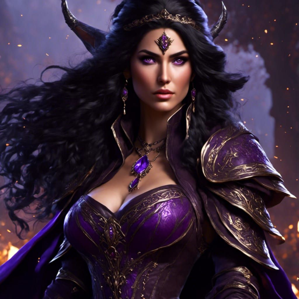 Epic Witch with Purple Eyes in Detailed Render