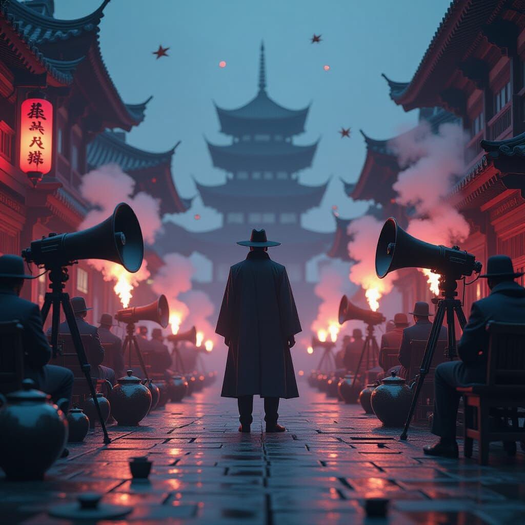 Patriotic Propaganda Chaos in 3D Game Cinematic Style