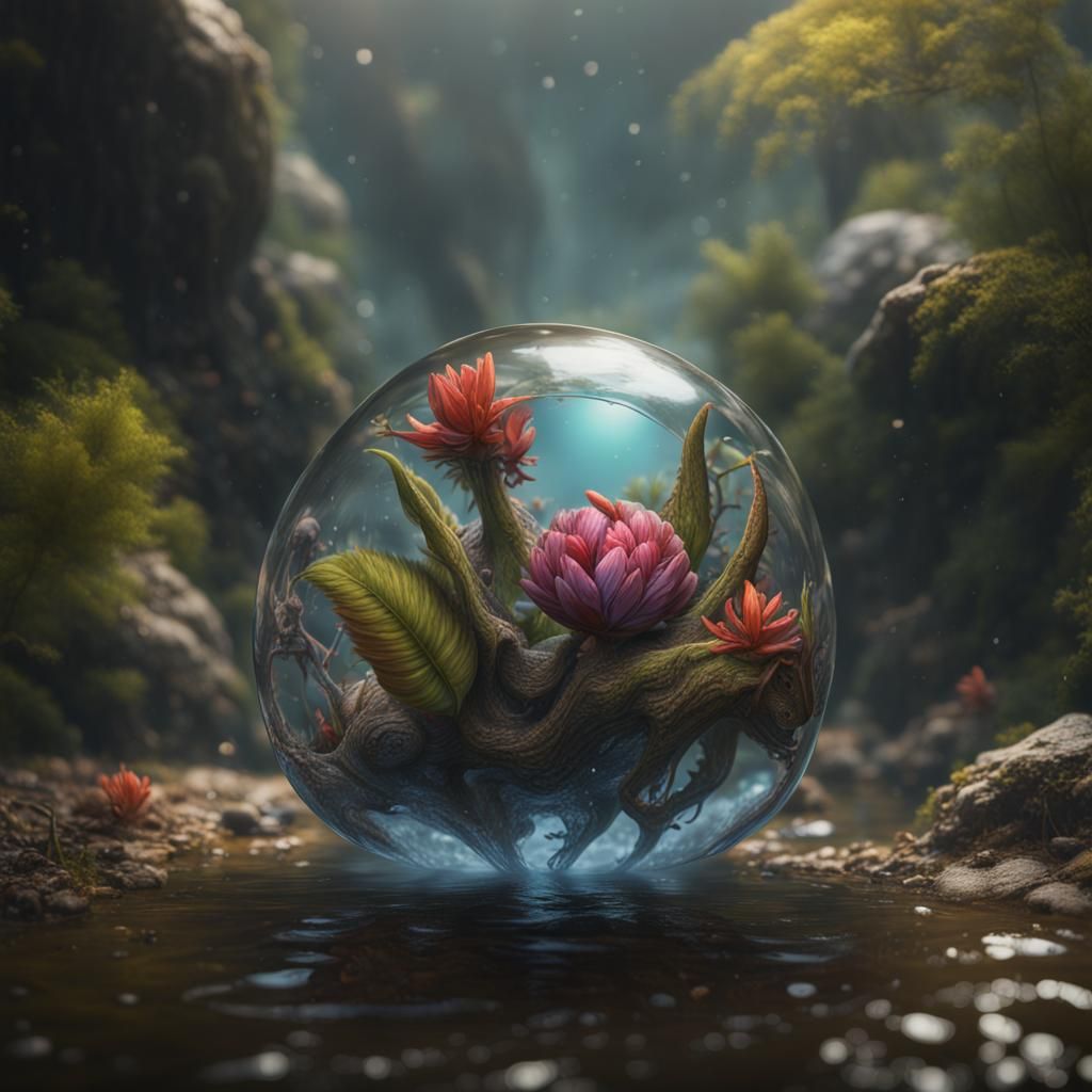 Prehistoric Big Bang in Water Droplet: Detailed Matte Painti...