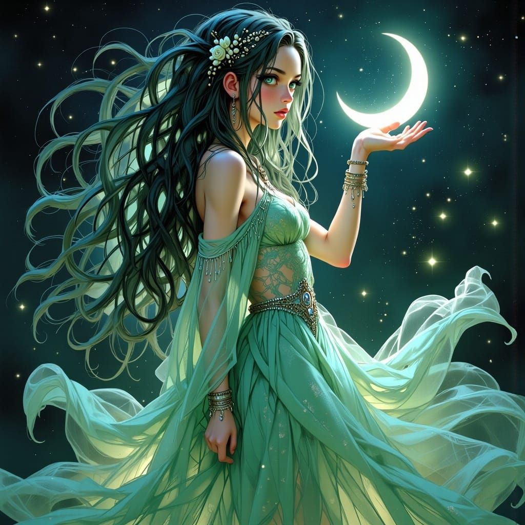 Anime Moon Goddess in Dreamlike Fantasy Art Style
