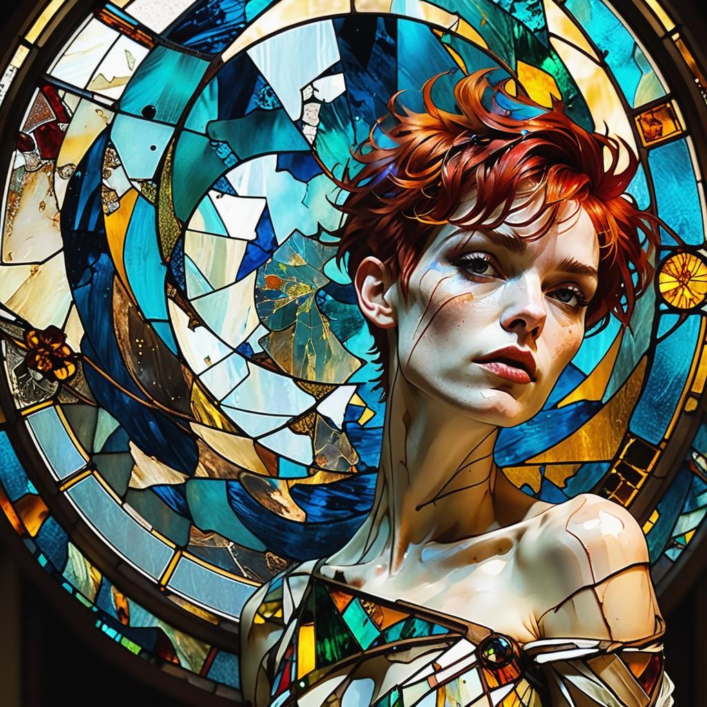Redhead in Stained Glass with Cosmic Dimensions