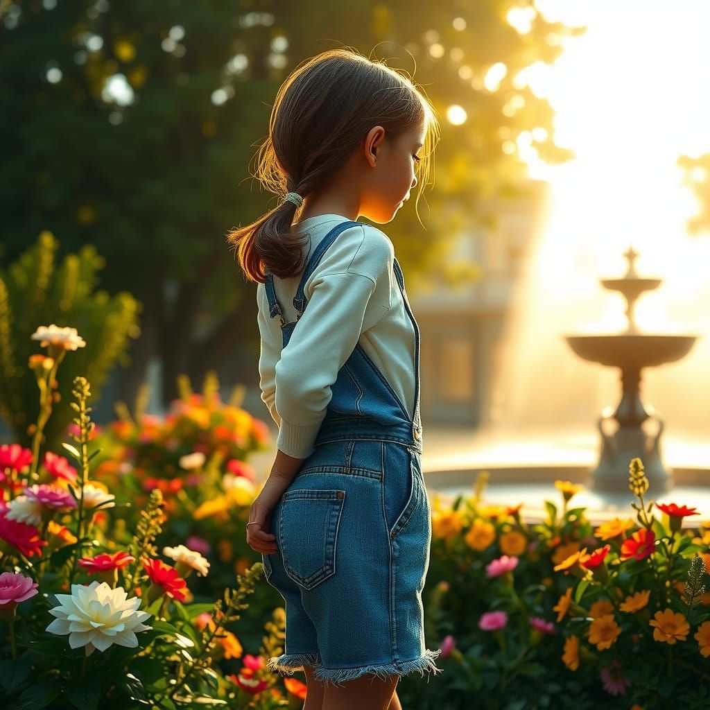 Girl in Sunny Garden, Matte Painting Style