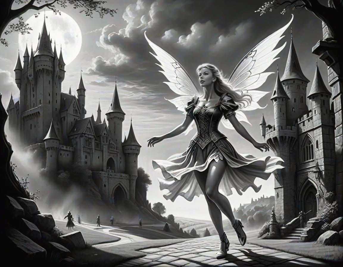 Fairy Maiden Dancing on Village Green in Hildebrandt Style