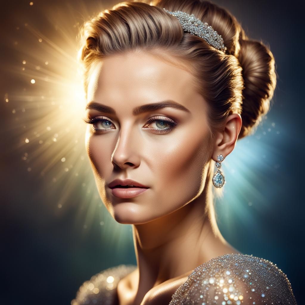 Elegant Young Woman in High Hair Style with Glittering Diamo...